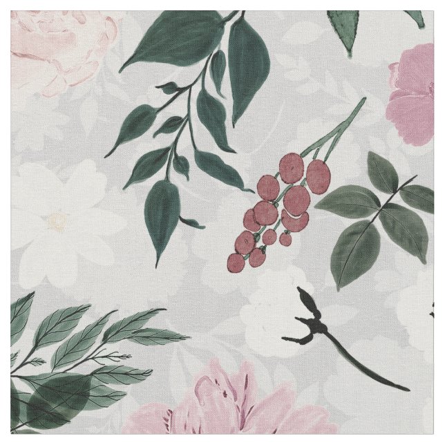 Tecido Design de Botânica para Flores Cor-de-Rosa Esmagad (Detalhe)
