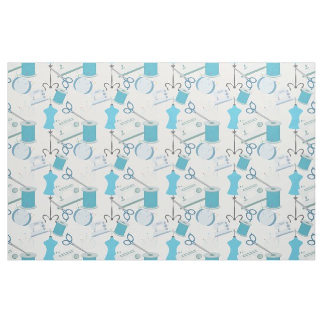Tecido Design De Colagem Azul E De Colheita (Fat Quarter)