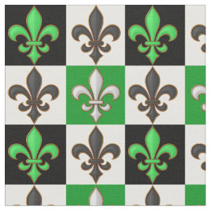 Tecido Design de Fleur-de-lis, branco-verde, com verifica