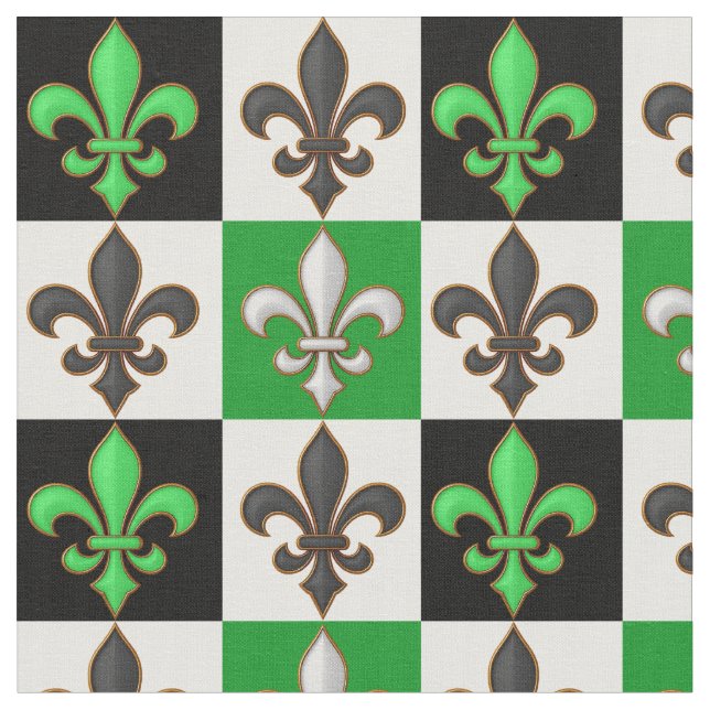 Tecido Design de Fleur-de-lis, branco-verde, com verifica (Detalhe)