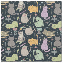 Tecido Design de gatos e flores