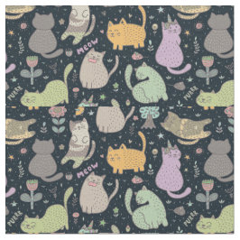 Tecido Design de gatos e flores