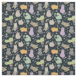 Tecido Design de gatos e flores