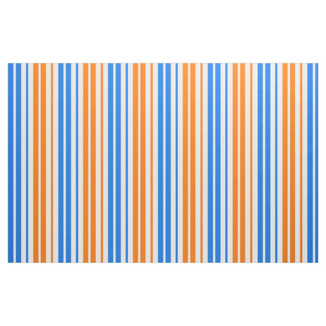 Tecido Design de Listras Verticais Laranja Azul Branco   (Fat Quarter)