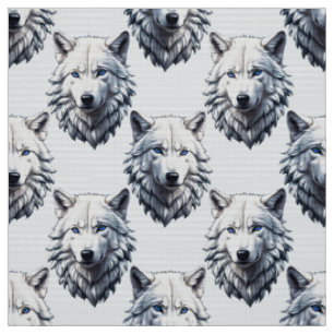 Tecido Design de Padrão da Cabeça do Lobo Branco - Branco