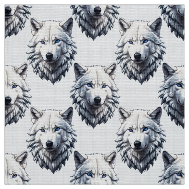 Tecido Design de Padrão da Cabeça do Lobo Branco - Branco (Modelo)