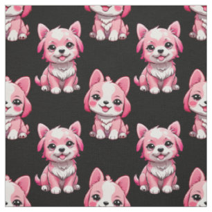 Tecido Design de Padrão de Cachorro Rosa - Preto