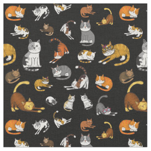Tecido design de padrão de gato giro preto para amantes