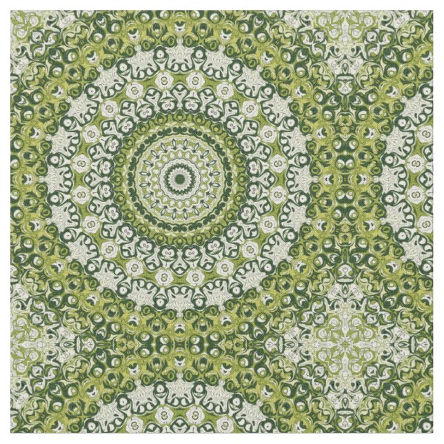 Tecido Design de Padrão de Mandala Verde e Branco (Detalhe)