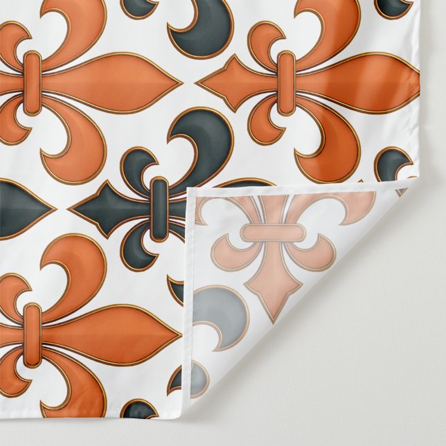 Tecido Design de Padrão do Barroco Negro Laranja Fleur-de (Criador carregado)
