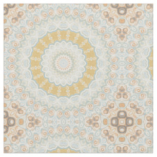 Tecido Design de Padrão Mandala Bege Dourado e Azul