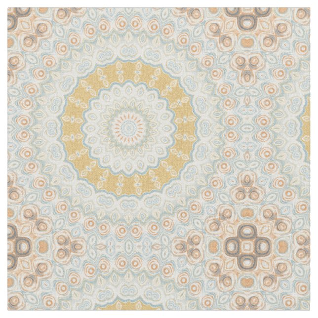 Tecido Design de Padrão Mandala Bege Dourado e Azul (Detalhe)