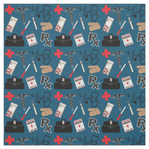 Tecido Design de Padrão Médico - Azul Escuro