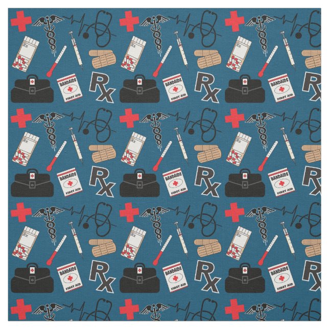 Tecido Design de Padrão Médico - Azul Escuro (Modelo)