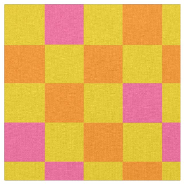 Tecido Design de padrão xadrez laranja amarelo rosa (Detalhe)