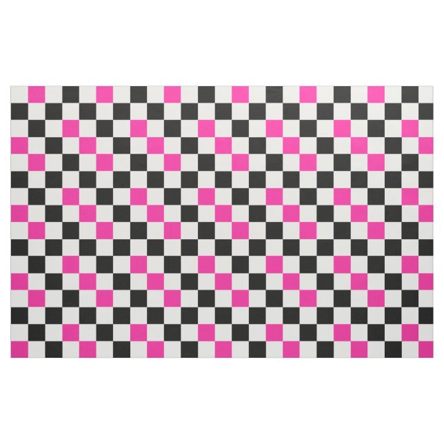 Tecido Design de padrão xadrez rosa preto e branco  (Fat Quarter)