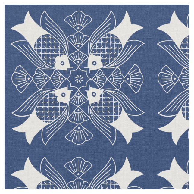Tecido Design de Peixes Submarinos com Fundo Azul (Detalhe)