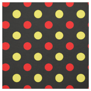 Tecido Design de Pontos Polka Amarelos e Vermelhos Pretos