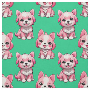 Tecido Design de Puppy Dog Patterno - Verde
