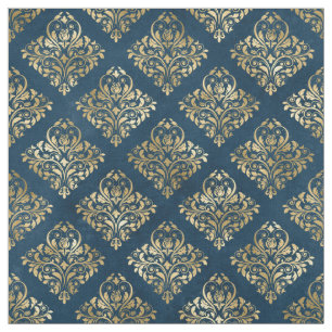 Tecido Design de rolagem Dourada em azul profundo