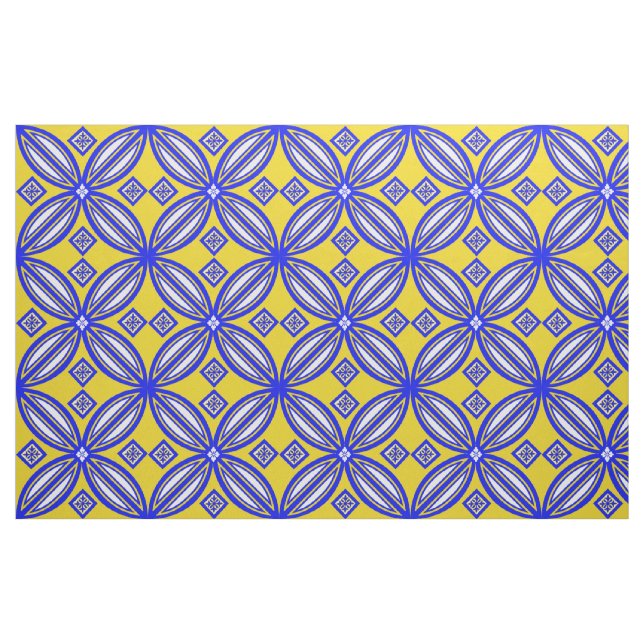 Tecido Design Do Mosaico Talavera Azul E Amarelo (Fat Quarter)