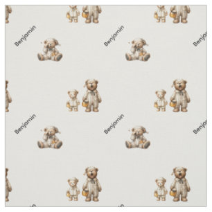 Tecido Design do Urso Sonolento Aconchegante com Nome Per