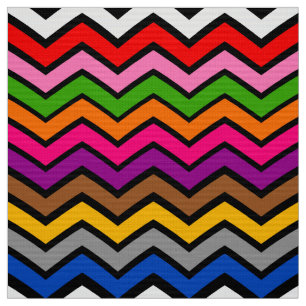 Tecido Design Preto Zigzag Multicolorido