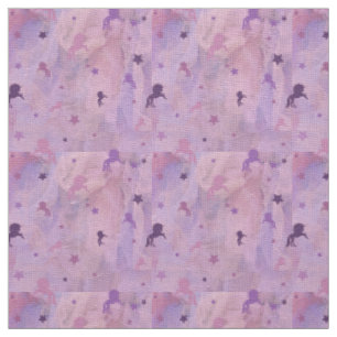 Tecido design- unicórnio rosa e roxo e estrela