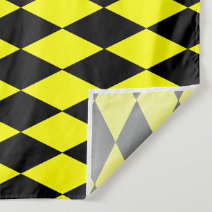 Tecido Design Xadrez Diamantes Harlequim Preto Amarelo