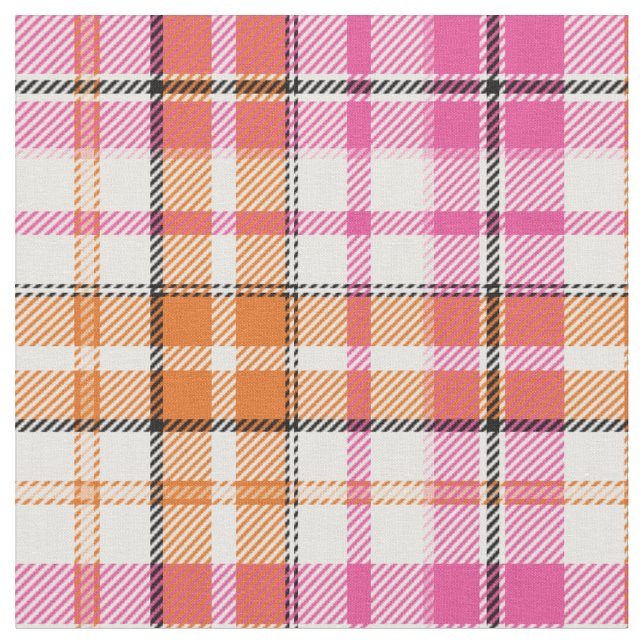 Tecido Design Xadrez Escocês Laranja Rosa Branco  (Detalhe)