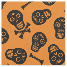 Tecido Dia de los Muertos Crânios de Papel Preto Padrão