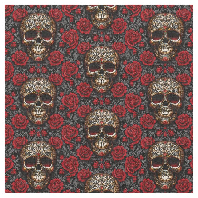 Tecido Dia de los Muertos Skulls e Rosas (Detalhe)