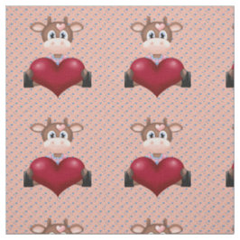 Tecido Dia de os namorados Cow e Red Heart Brown