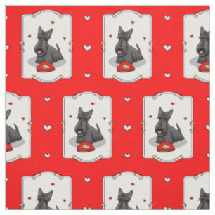 Tecido Dia de os namorados (vermelho) Scottie Dog (preto)