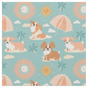 Tecido Dias de Verão Pastel na praia com os Doggos