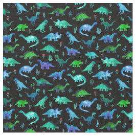 Tecido Dinos muito pequenos em azul e verde em preto