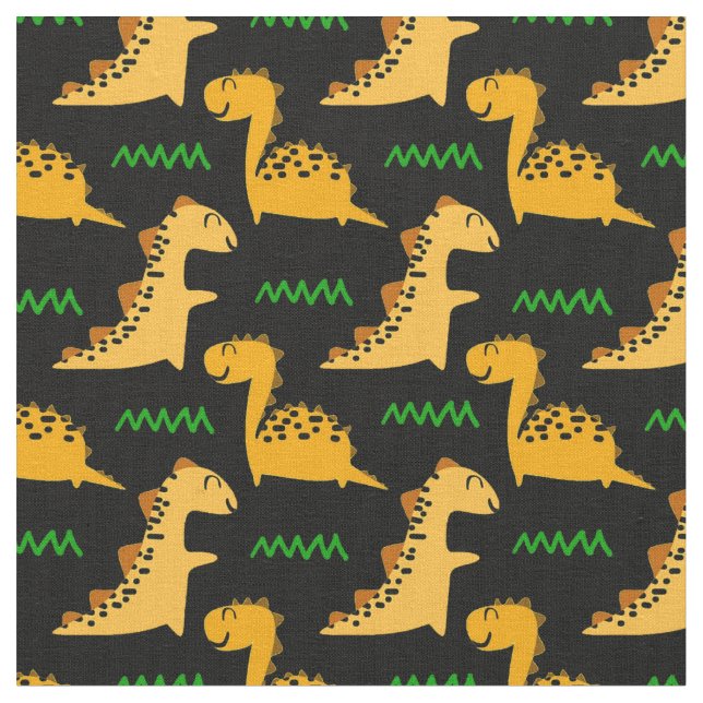 Tecido Dinossauros castanhos com verde em preto (Detalhe)