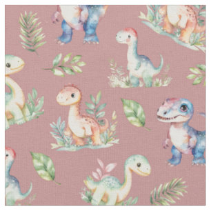Tecido Dinossauros de Aquarela a Rosa Rosa Escuro