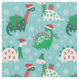 Tecido Dinossauros de Natal bonitos em azul