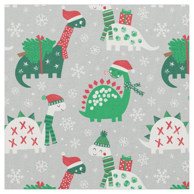 Tecido Dinossauros de Natal bonitos em cinzas (Detalhe)