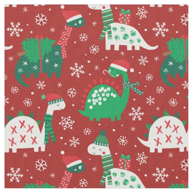 Tecido Dinossauros de Natal bonitos em vermelho bordéus (Detalhe)