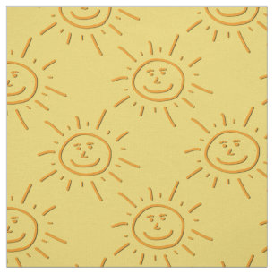 Tecido Divertido Sorriso De Mão Desenhada Sol Sobre Laran