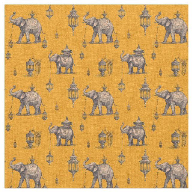 Tecido Diwali Elephant in Golden Field Toile de Jouy  (Detalhe)