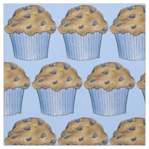 Tecido do Café da Manhã Azul Muffin Muffins