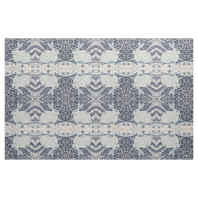 Tecido do Designer de Coelho Branco Azul Natal (Fat Quarter)