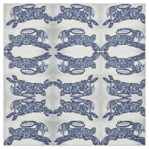 Tecido do Designer do Estilo Oriental Branco Azul