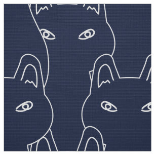 Tecido do padrão de arte da linha de gato azul mod