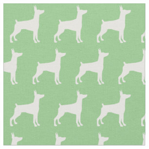 Tecido Doberman Pinscher Dog Silhouette Dobie Sage Green