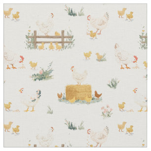 Tecido Doce Coop - Mãe frango e frango bebê adorável f