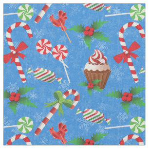 Tecido Doces de Natal, pirulito e bolo